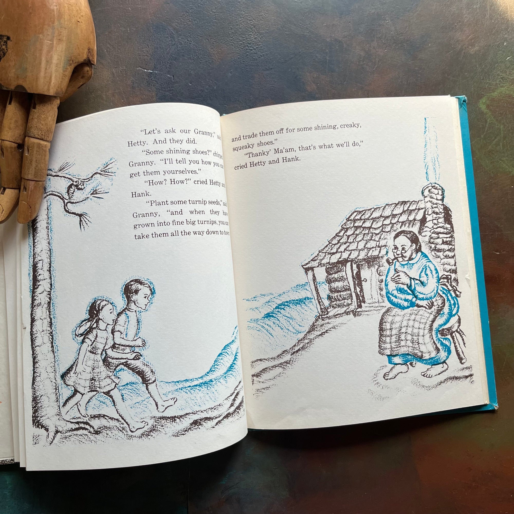 Vintage children's picture book-Down Down The Mountain written and illustrated by Ellis Credle - A Weekly Reader Children's Book Club Edition-view of the illustrations