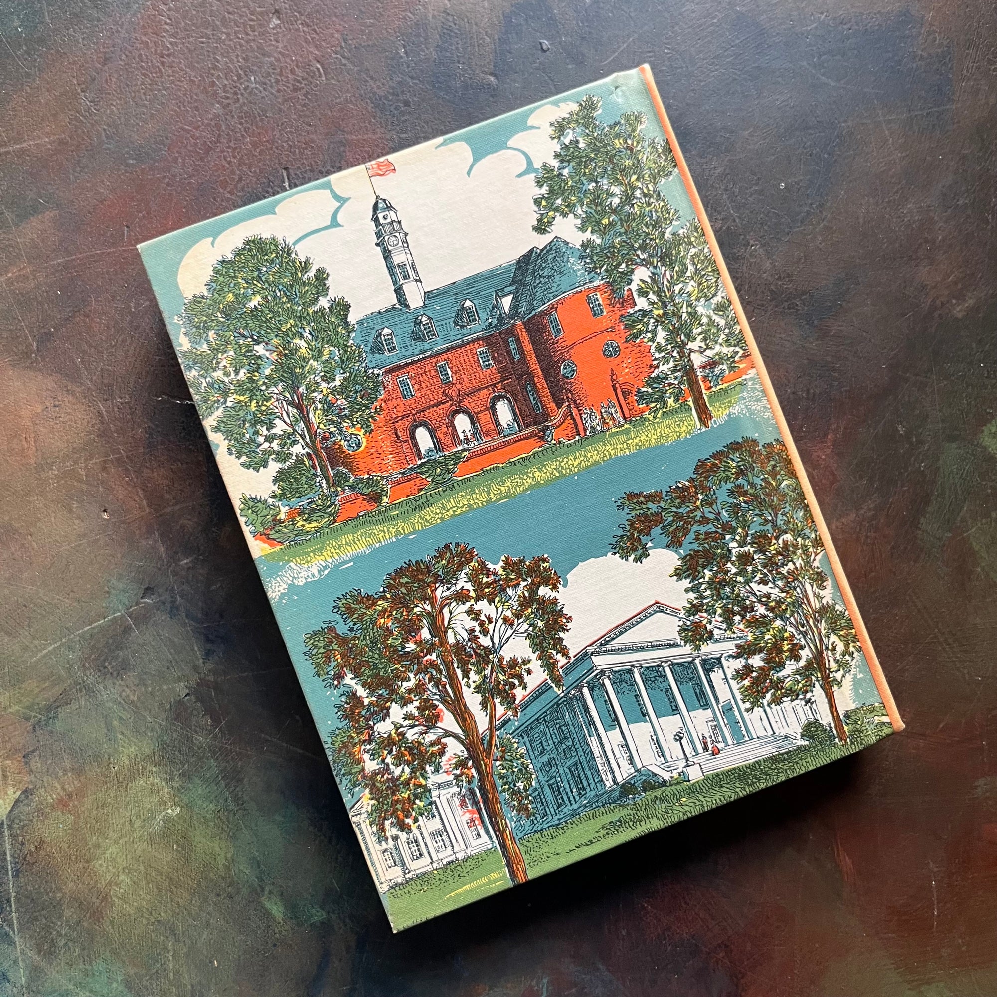 Virginia's History & Geography-Our Home Virginia & The World-vintage US History textbooks-America250-view of the back cover with images of Williamsburg and the White House
