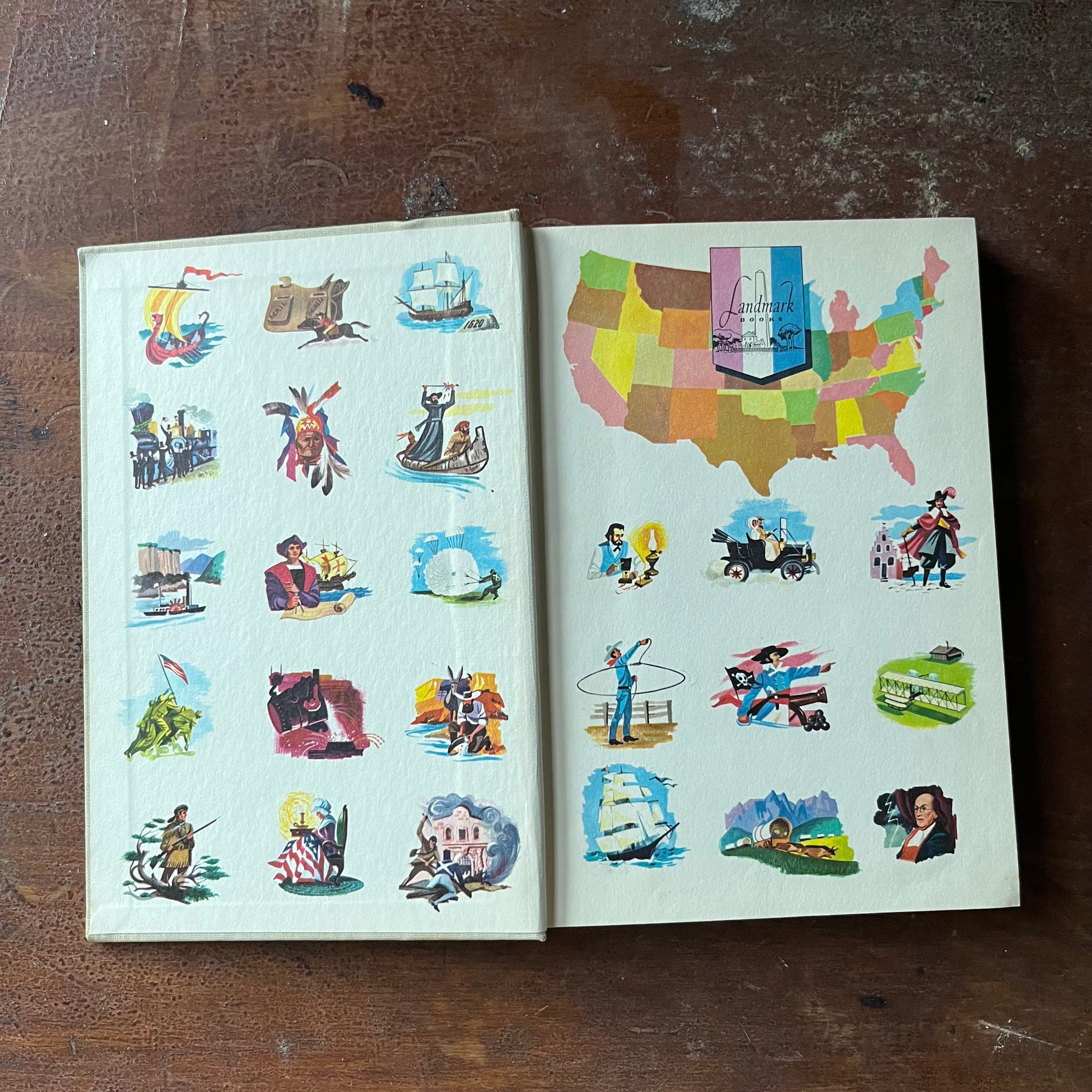 Landmark Series Book, vintage children's history book - WIlliam Penn:  Quaker Hero written by Hildegarde Dolson with illustrations by Leonard Everett Fisher - view of the inside cover