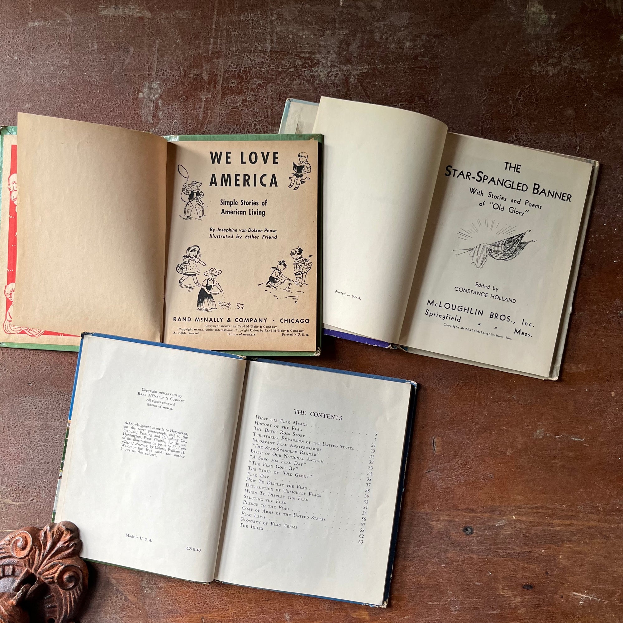 vintage children's picture books, Rand McNally Book - We Love America, The Star Spangled Banner, The Flag of the United States - view of the title pages