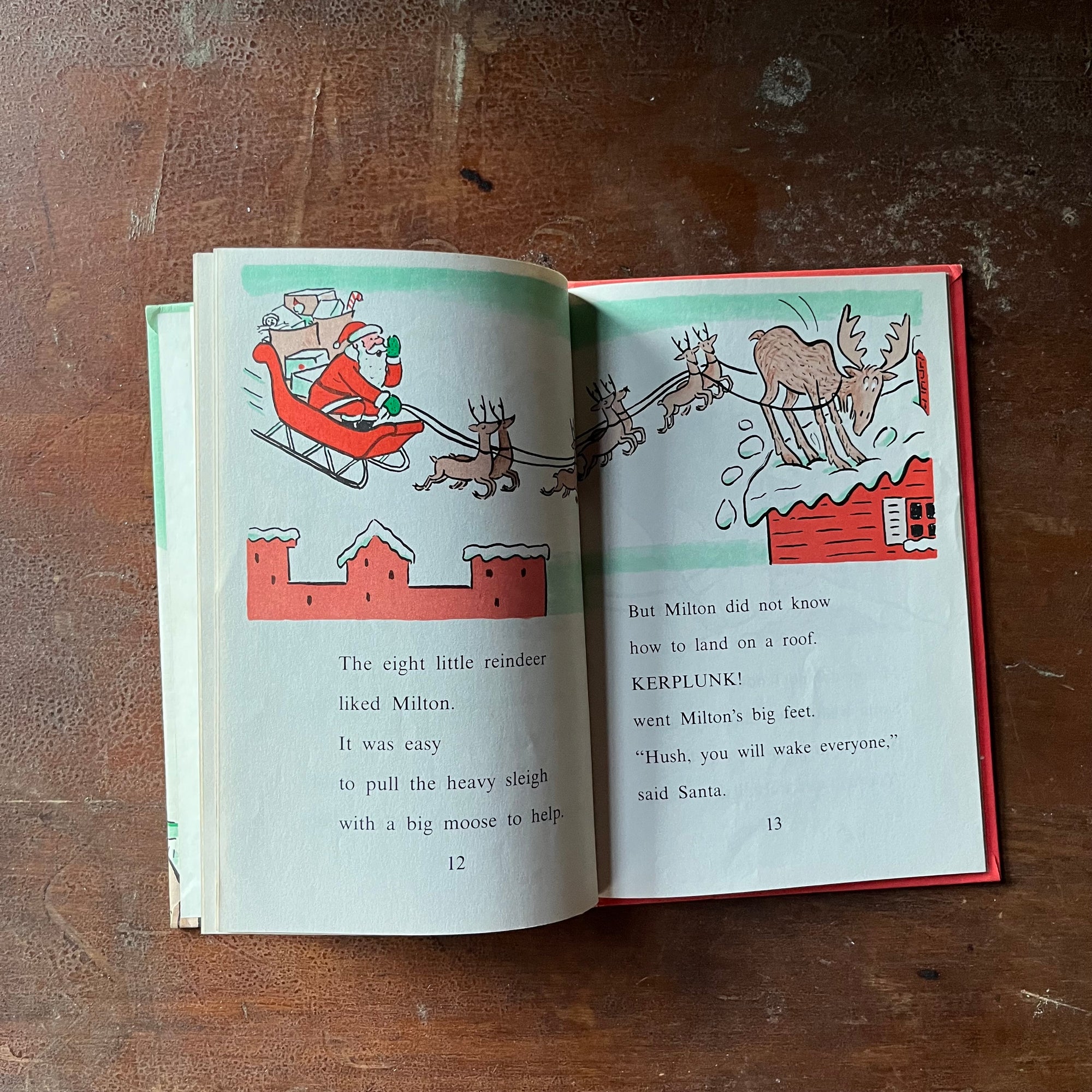 vintage children's picture book - Weekly Reader Books Presents Santa Moose, An Early I Can Read Book written & illustrated by Syd Hoff - view of the illustrations within the book