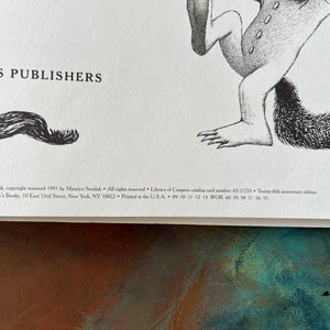 Where the Wild Things Are written & illustrated by Maurice Sendak-1991 25th Anniversary Edition-Caldecott Medal Winner-living children's picture book-collectible edition-view of a closeup of the copyright information