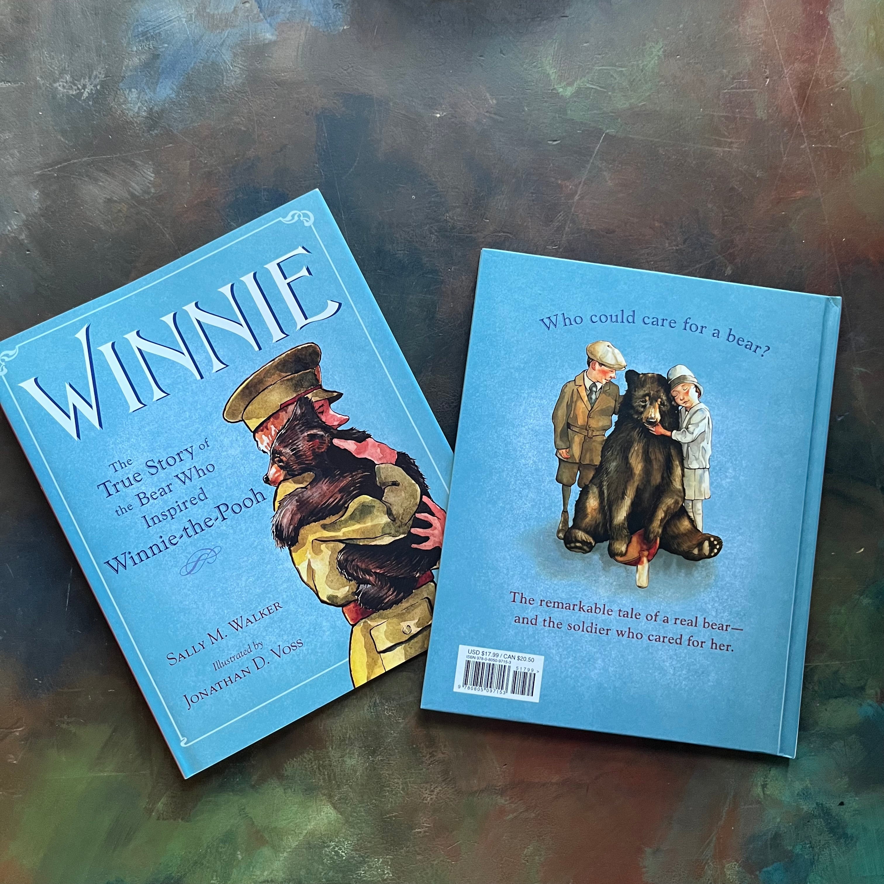 Winnie written by Sally M. Walker with illustrations by Jonahan D. Voss-The True Story of the Bear Who Inspired Winnie-The-Pooh-view of the back cover