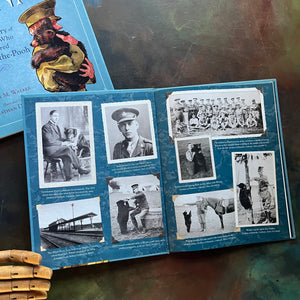 Winnie written by Sally M. Walker with illustrations by Jonahan D. Voss-The True Story of the Bear Who Inspired Winnie-The-Pooh-view of the inside cover with photographs of the Bear throughout his life in the army
