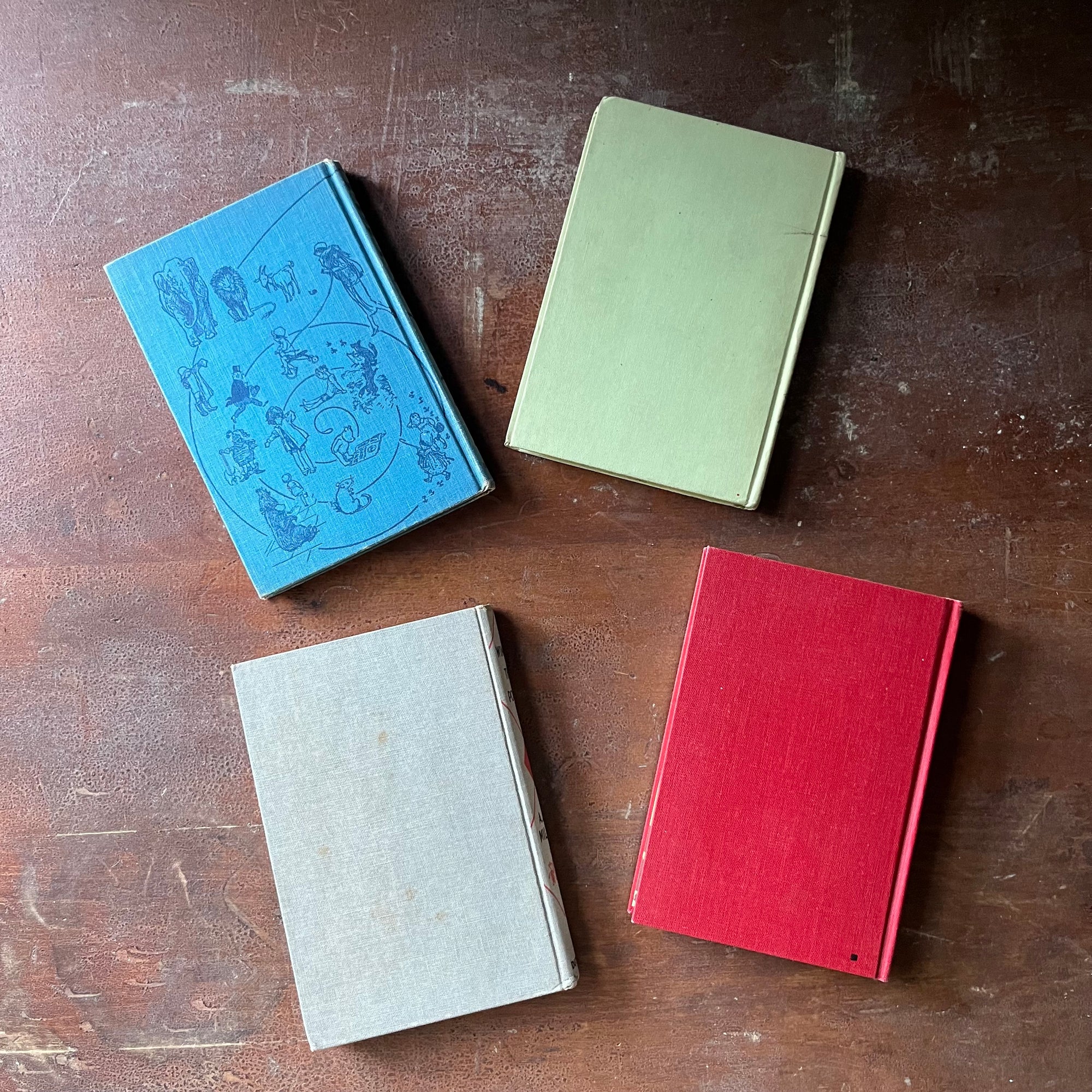 vintage children's storybooks, Winnie the Pooh, The House at Pooh Corner, When We Were Very Young & Now We are Six - Winnie the Pooh Four Book Set written by A. A. Milne with illustrations by Earnest H. Shepard - view of the back covers