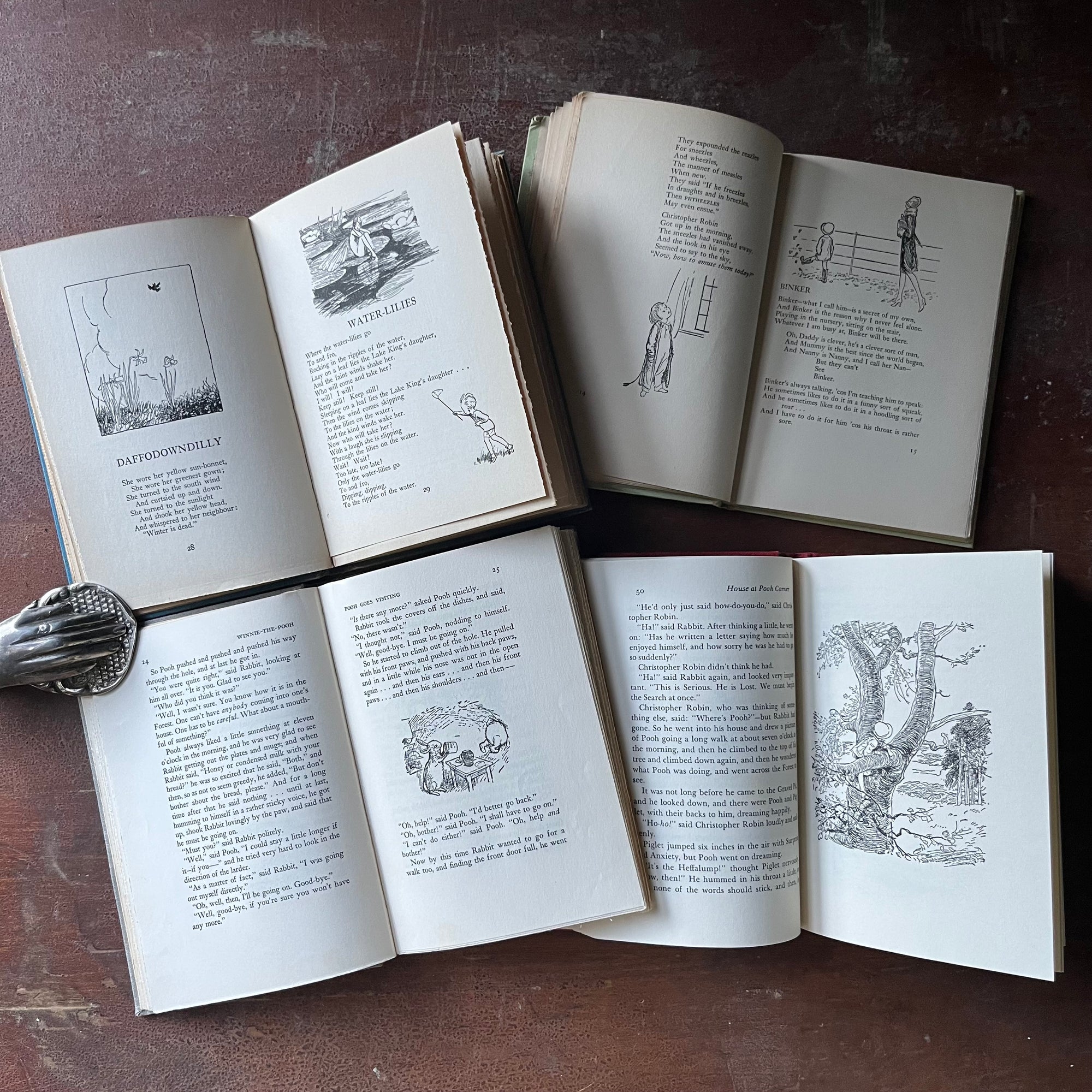 vintage children's storybooks, Winnie the Pooh, The House at Pooh Corner, When We Were Very Young & Now We are Six - Winnie the Pooh Four Book Set written by A. A. Milne with illustrations by Earnest H. Shepard - view of the illustrations