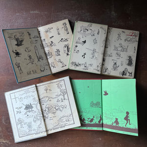 vintage children's storybooks, Winnie the Pooh, The House at Pooh Corner, When We Were Very Young & Now We are Six - Winnie the Pooh Four Book Set written by A. A. Milne with illustrations by Earnest H. Shepard - view of the inside covers