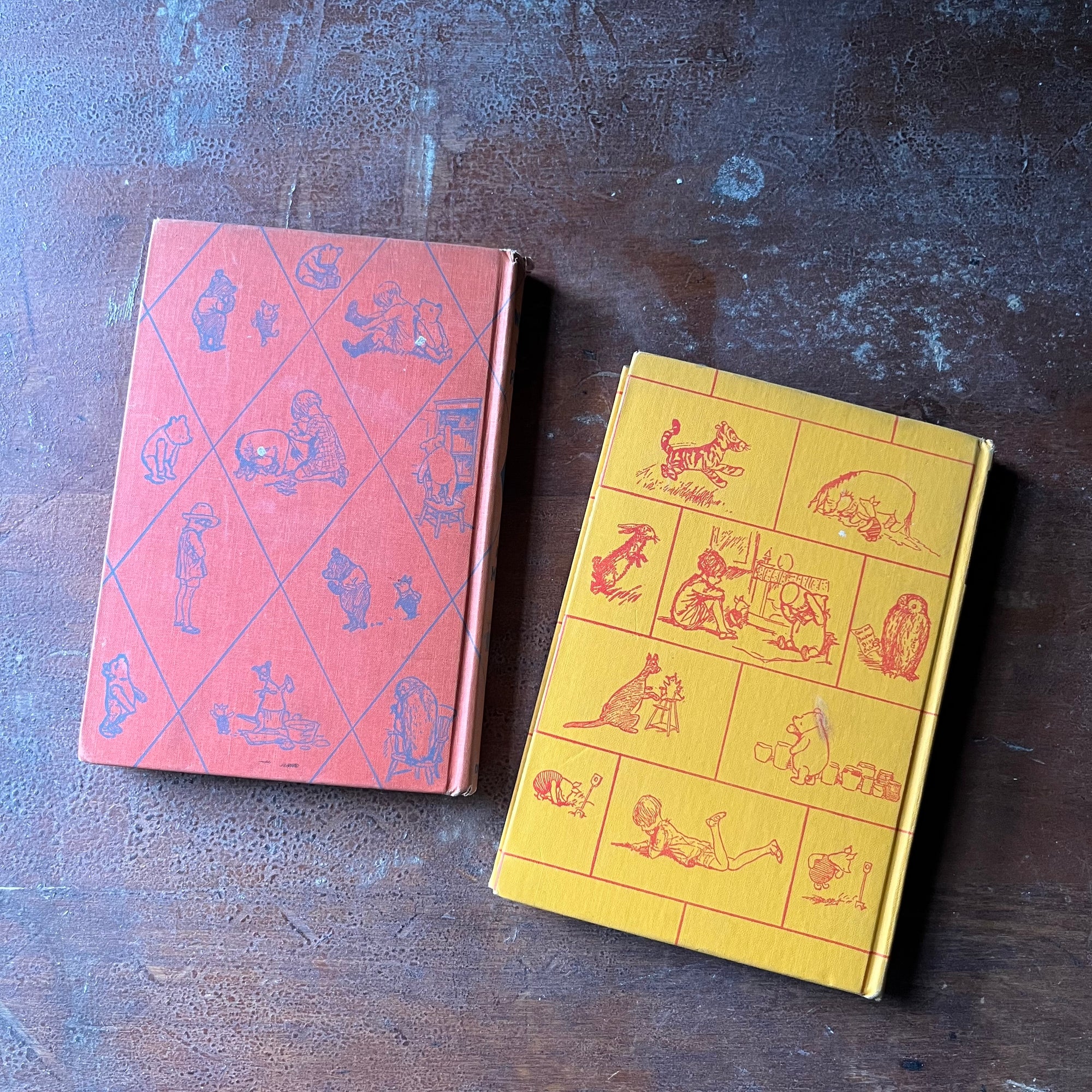 vintage children's short stories, A. A. Milne Book Set - Winnie the Pooh and The House at Pooh Corner written by A. A. Milne with illustrations by Ernest H. Shepard - view of the back covers