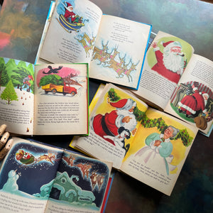 Wonder Books Christmas Picture Book Collection-vintage picture books-The Littlest Christmas Tree, The Night Before Christmas, Christmas Favorites, Merry Christmas Mr. Snowman!, and Polly's Christmas Present-view of the illustrations