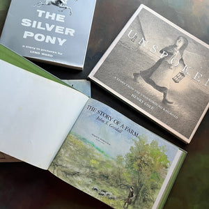 Set of three Wordless Picture Books Set–The Silver Pony by Lyn Ward, Unspoken by Henry Cole, and The Story of a Farm by John S. Goodall- Illustrated Children’s Books-view of the title page of The Story of a Farm