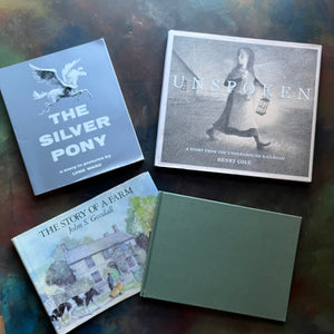 Set of three Wordless Picture Books Set–The Silver Pony by Lyn Ward, Unspoken by Henry Cole, and The Story of a Farm by John S. Goodall- Illustrated Children’s Books-view of the front covers