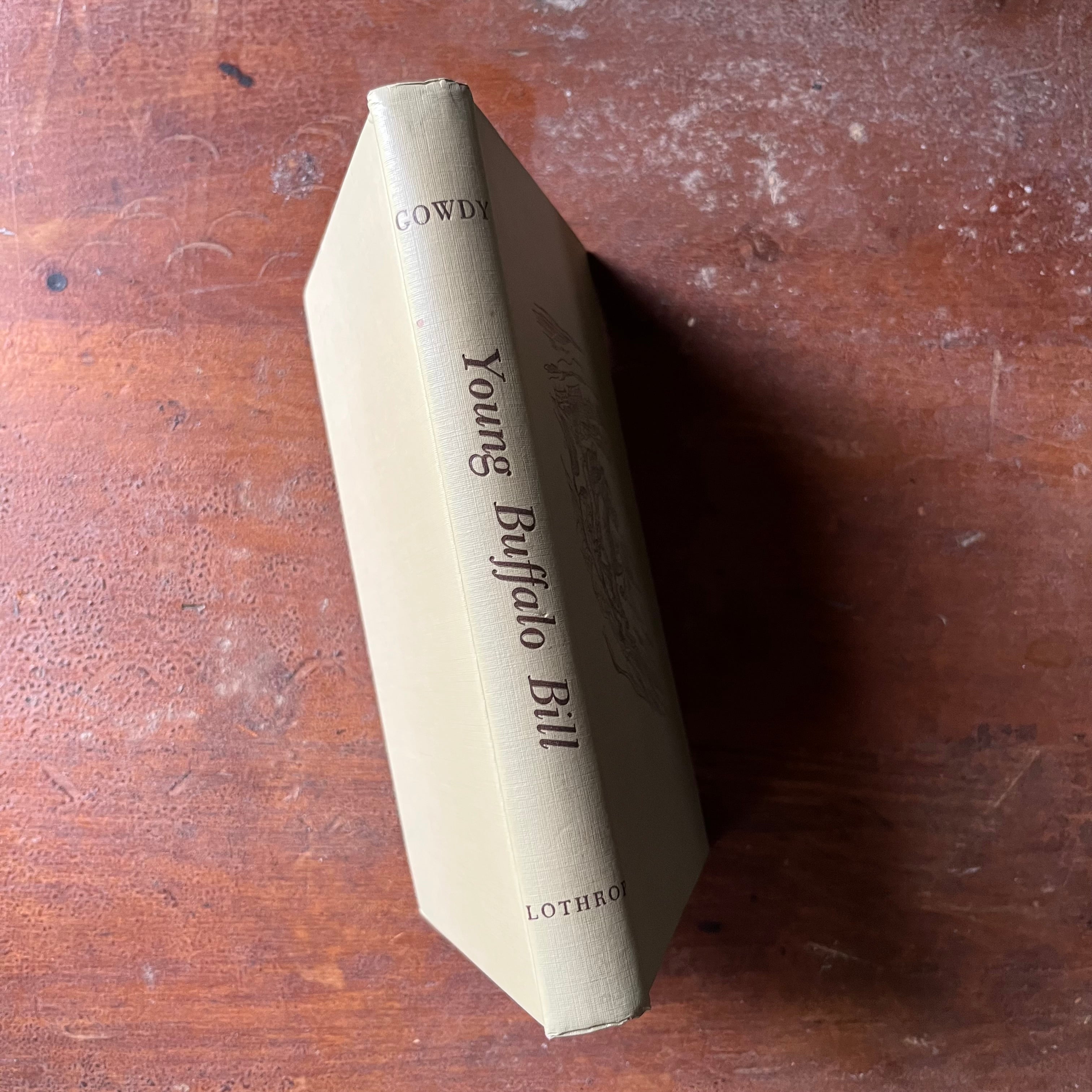 vintage children's chapter book, living book - Young Buffalo Bill written by George Gowdy with illustrations by Howard Simon- view of the spine