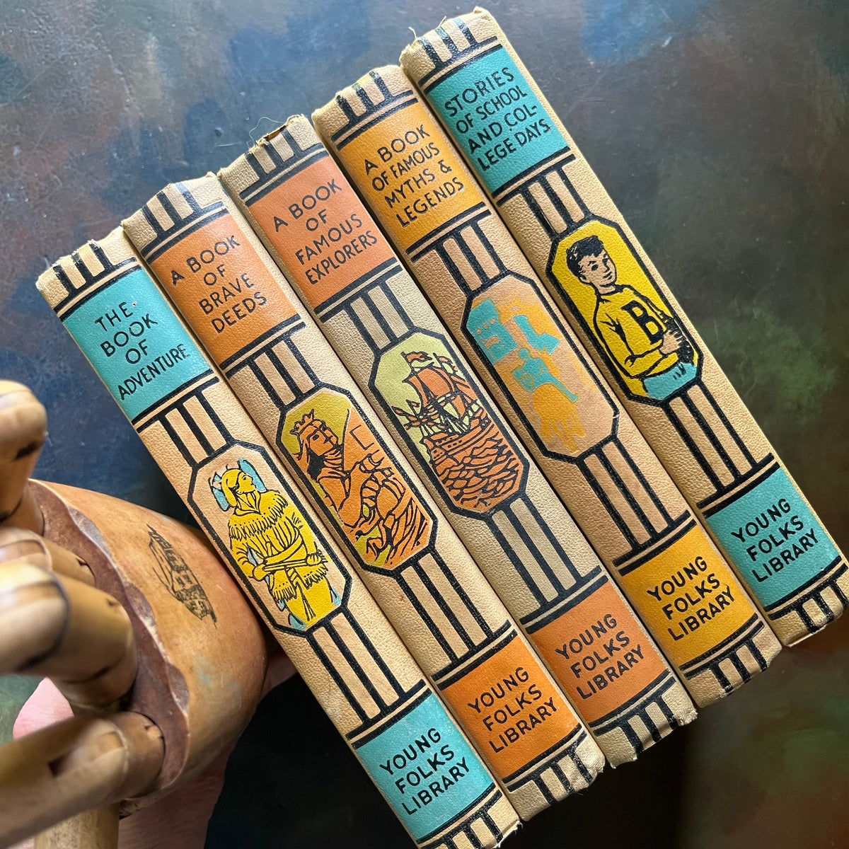  Young Folks Library Book Set-anthology of children's literature-vintage children's stories-view of the colorful spines