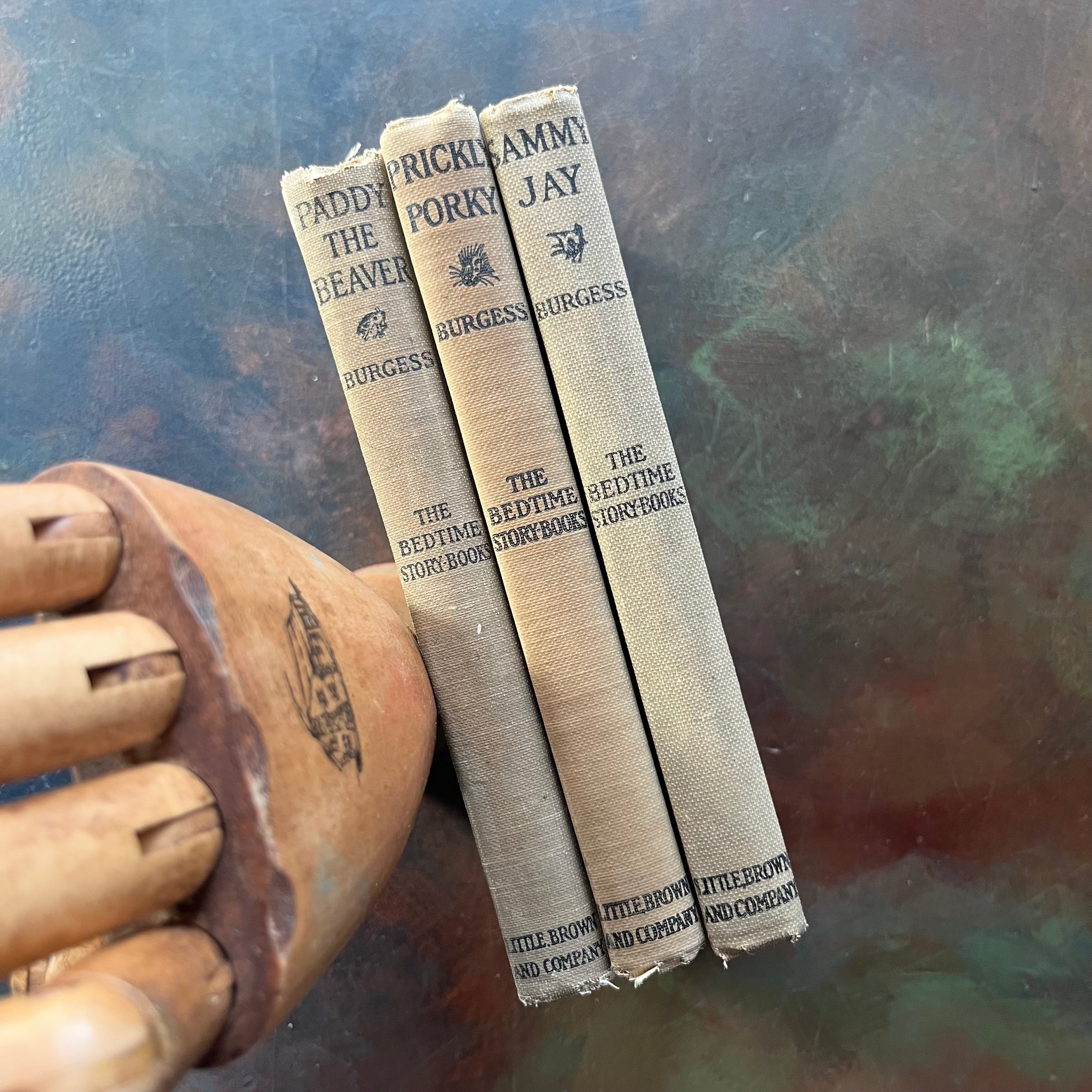 illustrated Thornton Burgess Bedtime Story-Books written by Thornton W. Burgess with illustrations by Harrison Cady-Sammy Jay-Paddy the Beaver-Prickly Porky-read aloud favorites-view of the spines