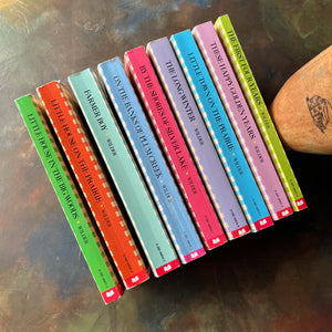 Log Cabin Vintage – vintage children’s book, children’s book, chapter book, scholastic books - Little House on the Prairie Complete Book Set written by Laura Ingalls Wilder with Illustrations by Garth Williams – view of the spines