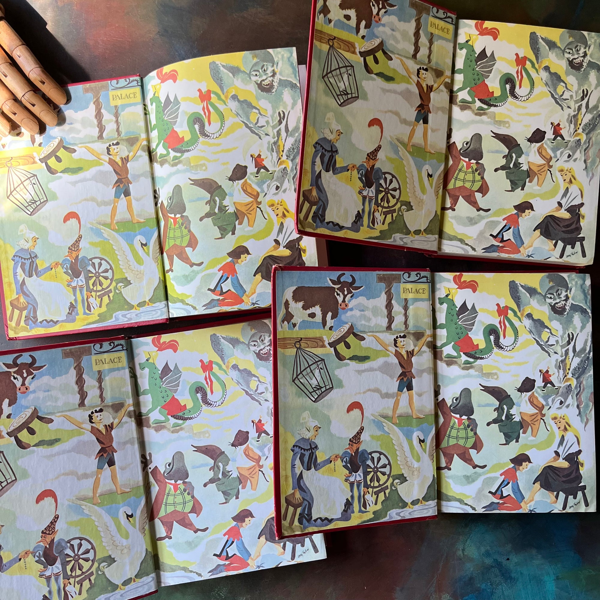vintage children's storybook set-The Children's Hour Complete 16 Volume Book Set-spines-Sears, Roebuck and Company Exclusive-view of the inside covers