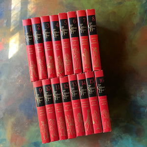 vintage children's storybook set-The Children's Hour Complete 16 Volume Book Set-spines-Sears, Roebuck and Company Exclusive-view of the spines