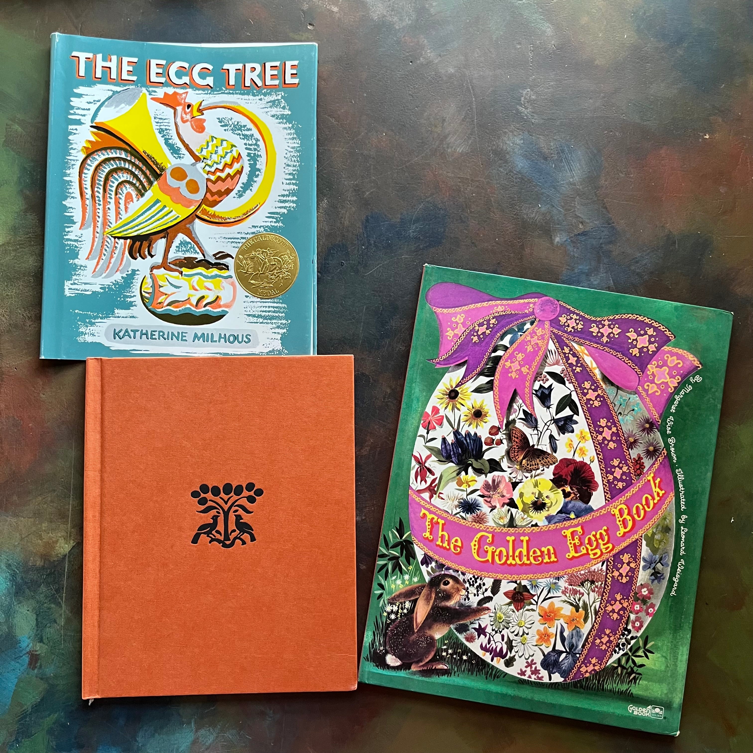 vintage children's Easter picture books-The Egg Tree written & illustrated by Katherine Milhous and The Golden Egg Book written by Margaret Wise Brown with illustrations by Leonard Weisgard-view of the front covers