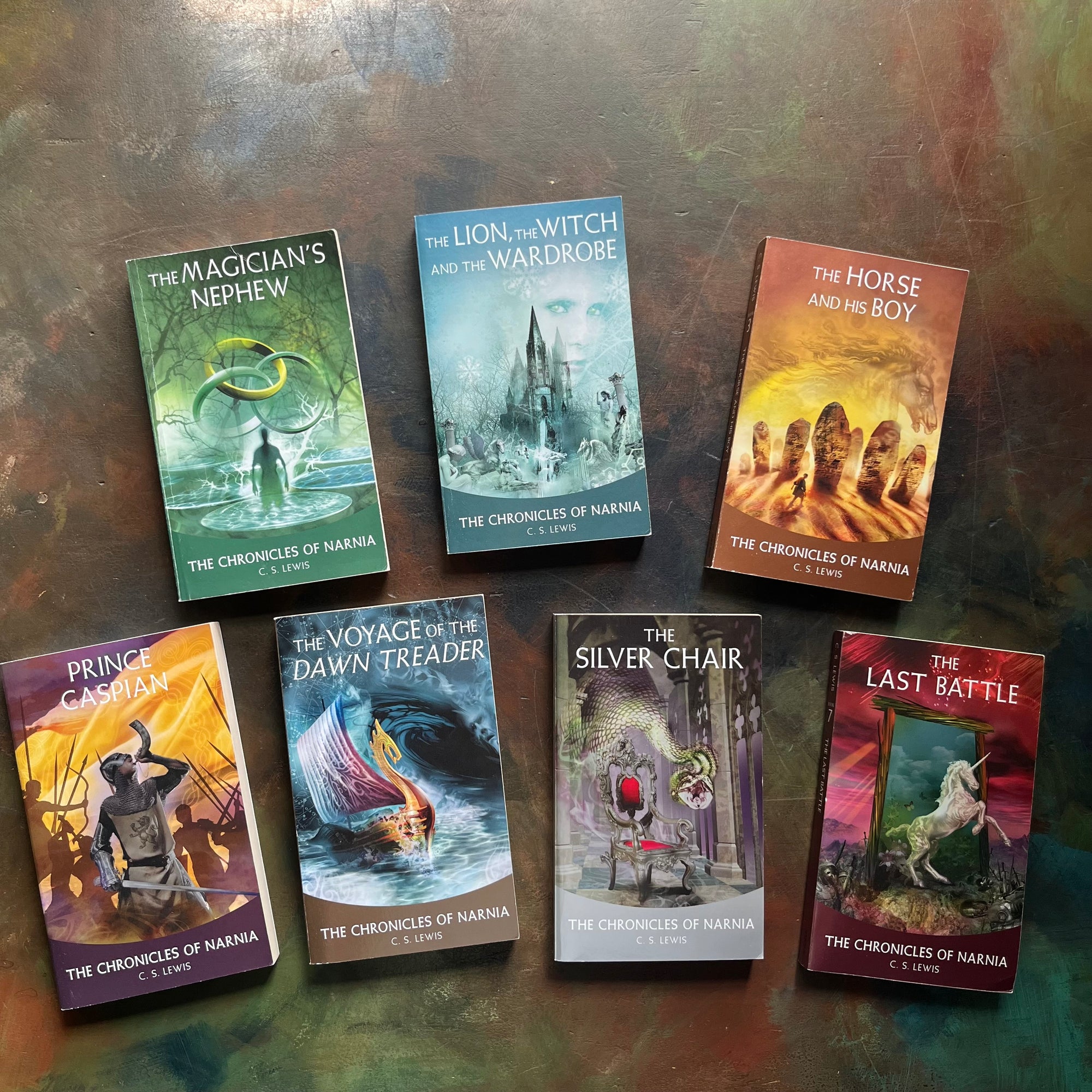 vintage children’s books-box set–The Chronicles of Narnia Complete Box Set written by C. S. Lewis-classic children's books that should be on every child's bookshelf - view of the front covers
