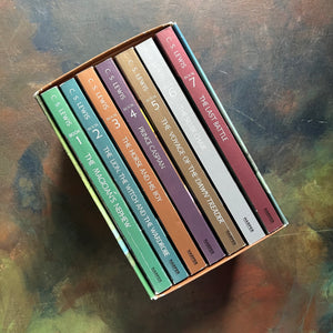 vintage children’s books-box set–The Chronicles of Narnia Complete Box Set written by C. S. Lewis-classic children's books that should be on every child's bookshelf - view of the spines