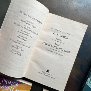 vintage children’s books-box set–The Chronicles of Narnia Complete Box Set written by C. S. Lewis-classic children's books that should be on every child's bookshelf - view of the title page of The Magician's Nephew