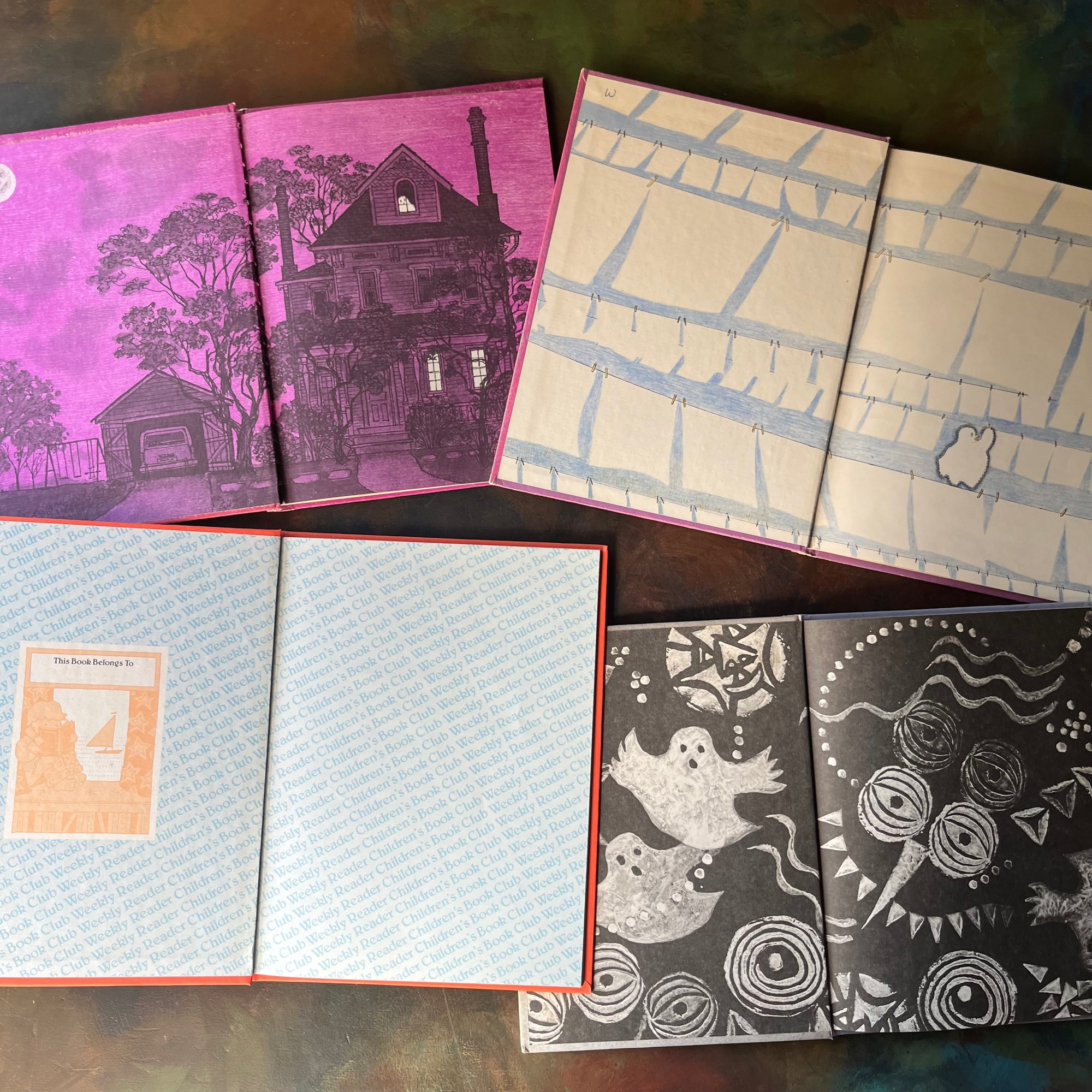 vintage children's picture books - Gus The Ghost Book Set Written by Jane Thayer with illustrations by Seymour Fleishman & Joyce Audy dos Santos: Gus Was a Friendly Ghost, Gus and the Baby Ghost, Gus Goes to School, and Gus Was a Gorgeous Ghost-view of the inside covers