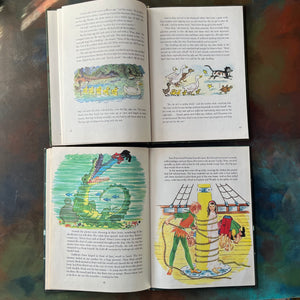 vintage children's picture books by Random House in oversized format:  Peter Pan written by J. M. Barrie and adapted by Phoebe Wilson with Illustrations by Ruth Wood & Andersen's Fairy Tales written by Hans Christian Andersen and Retold by Rose Dobbs with Illustrations by Gustav Hjortlund - view of the full color illustrations