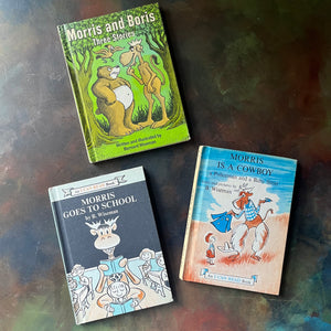 vintage children's picture books, An I Can Read Book Set -Morris the Moose Three Book Set story and illustrations by Bernard Wiseman - view of the front covers