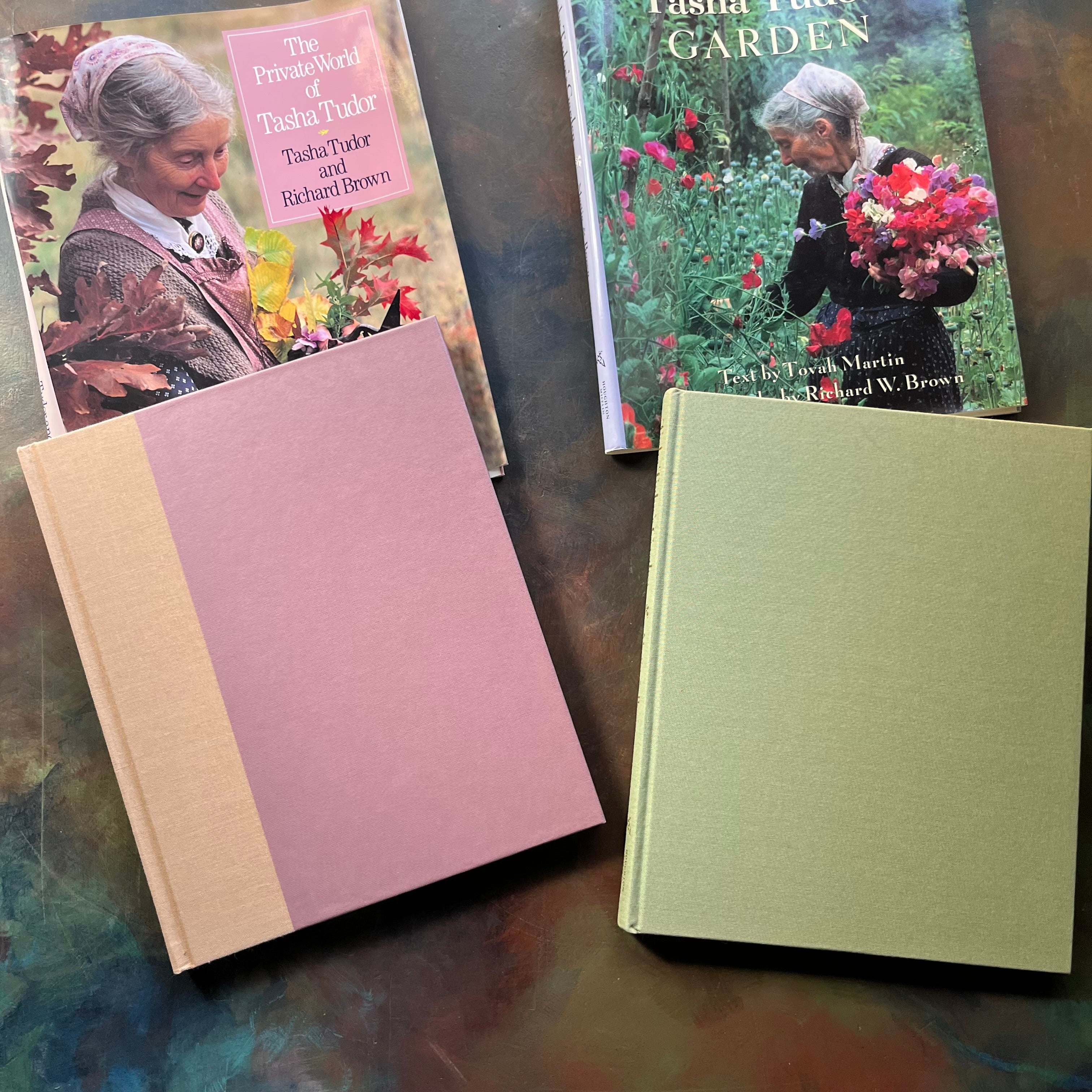 vintage gardening books-biographies of Tasha Tudor-Tasha Tudor's Garden by Tovah Martin with Photographs by Richard W. Brown-The Private World of Tasha Tudor-view of the front covers