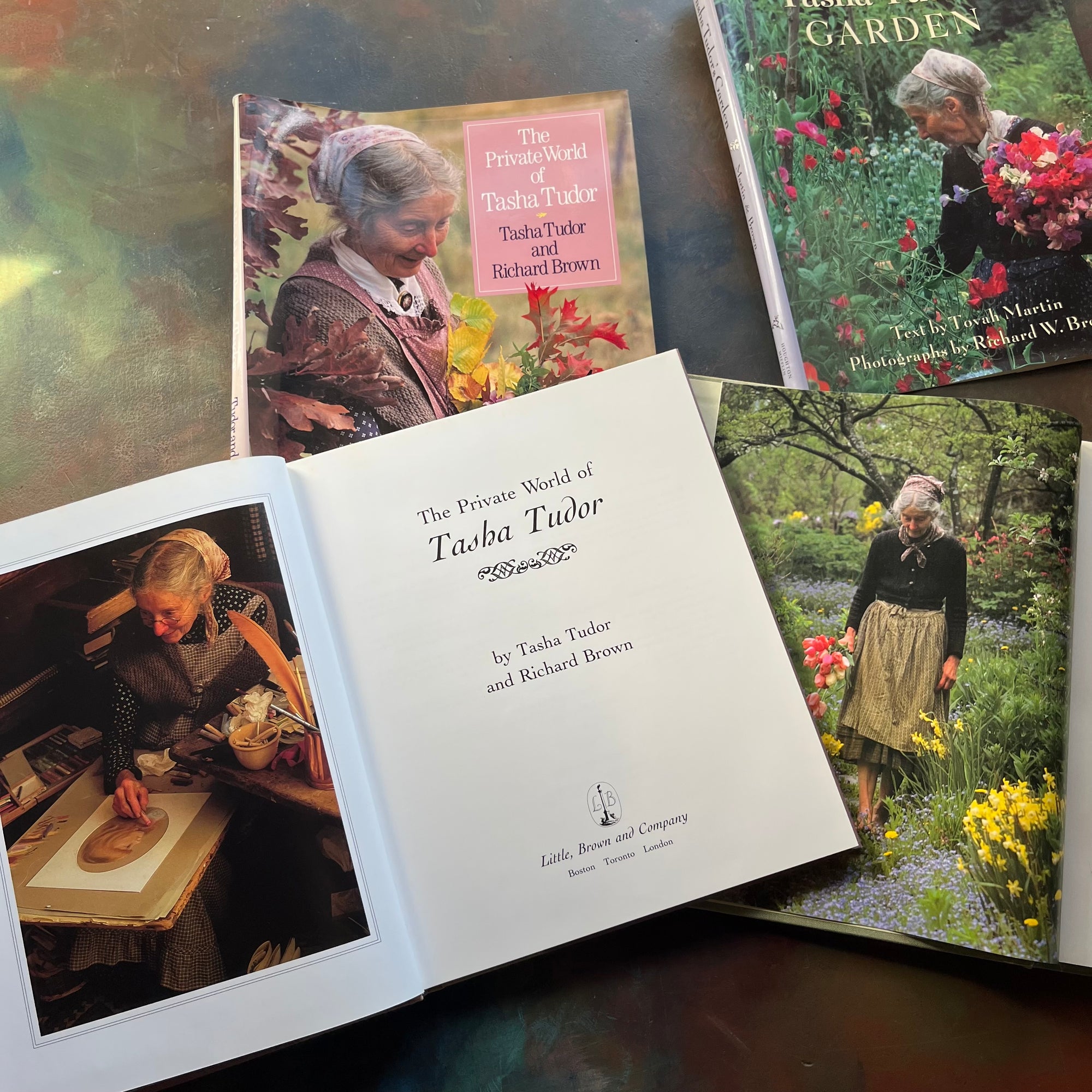 vintage gardening books-biographies of Tasha Tudor-Tasha Tudor's Garden by Tovah Martin with Photographs by Richard W. Brown-The Private World of Tasha Tudor-view of the title pages