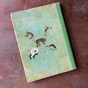 Log Cabin Vintage – vintage children’s book, children’s book, chapter book, living history book, history book, non-fiction, picture book - Abraham Lincoln by Ingri & Edgar Parin d'Aulaire - view of the back cover with illustrations of animals in the middle