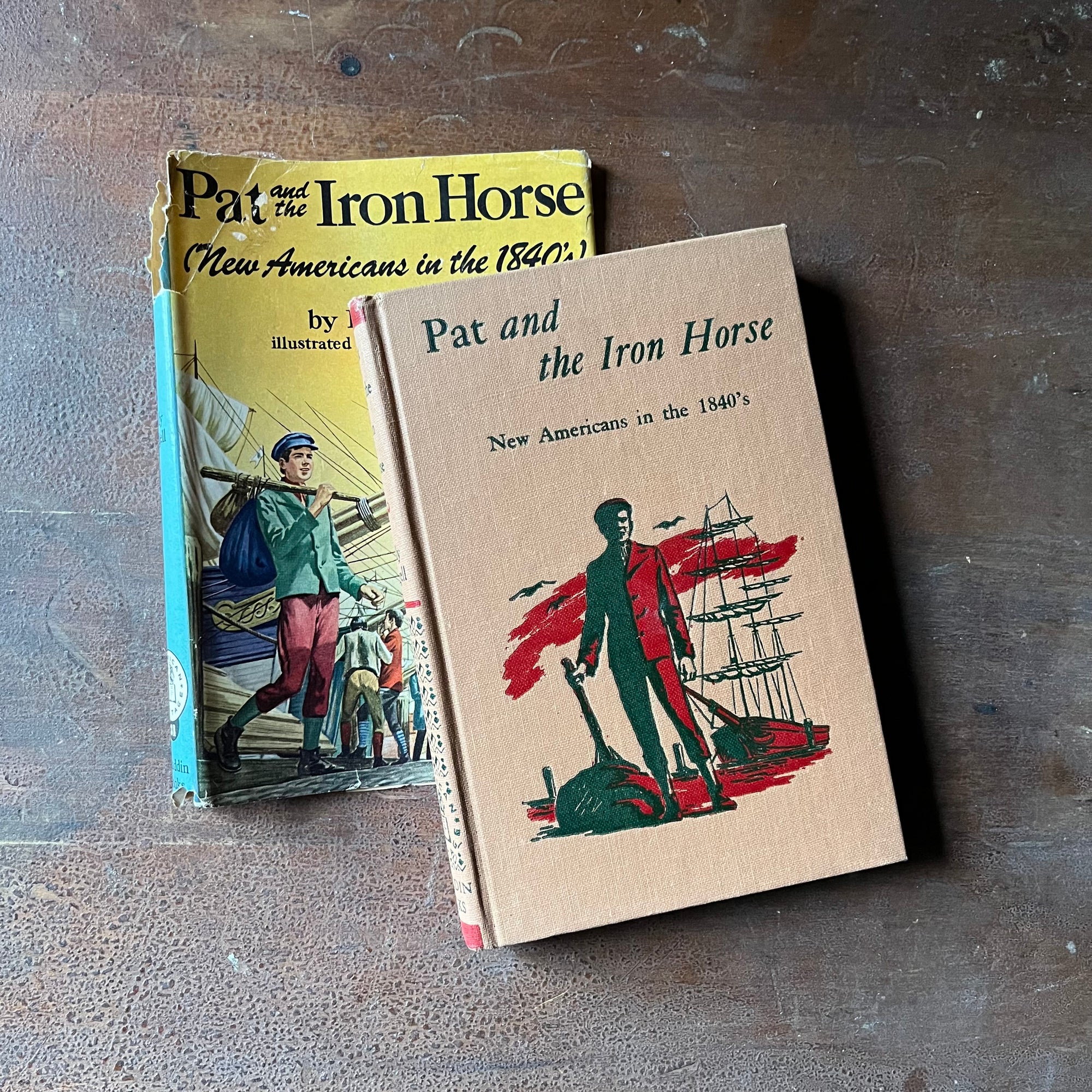 Log Cabin Vintage – vintage children’s book, children’s book, chapter book, American Heritage Series – Pat and the Iron Horse New Americans in the 1840's written by Polly Angell with illustrations by Clifford J. Schule - view of the front cover