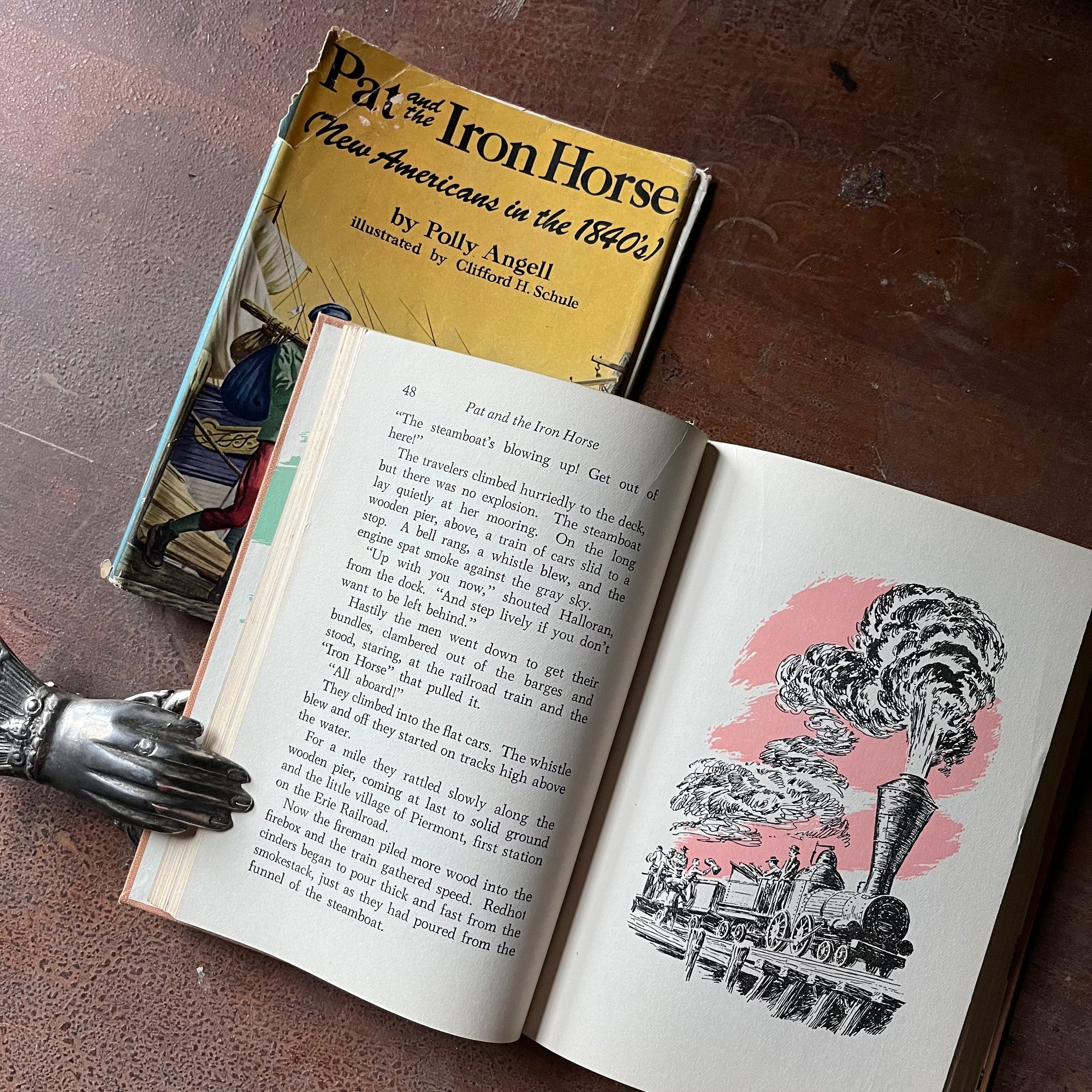 Log Cabin Vintage – vintage children’s book, children’s book, chapter book, American Heritage Series – Pat and the Iron Horse New Americans in the 1840's written by Polly Angell with illustrations by Clifford J. Schule - view of the full-page illustrations