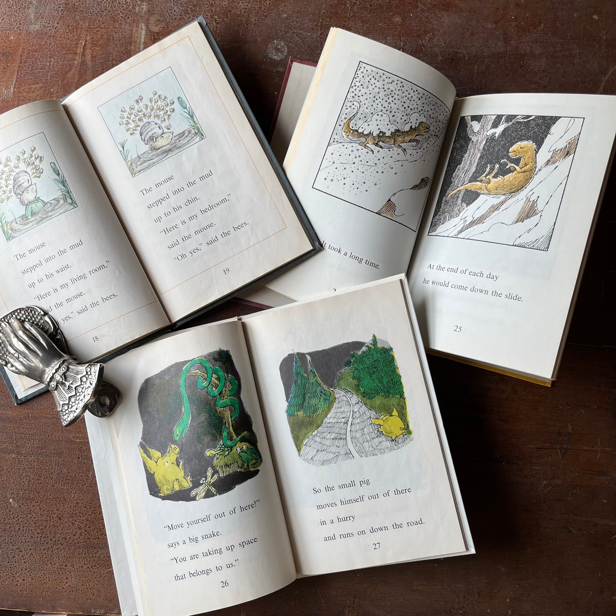 Log Cabin Vintage - vintage children's books, picture books, An I Can Read Book - Set of Three Books Written and Illustrated by Arnold Lobel:  Mouse Soup, Small Pig and Oscar Otter - view of their illustrations