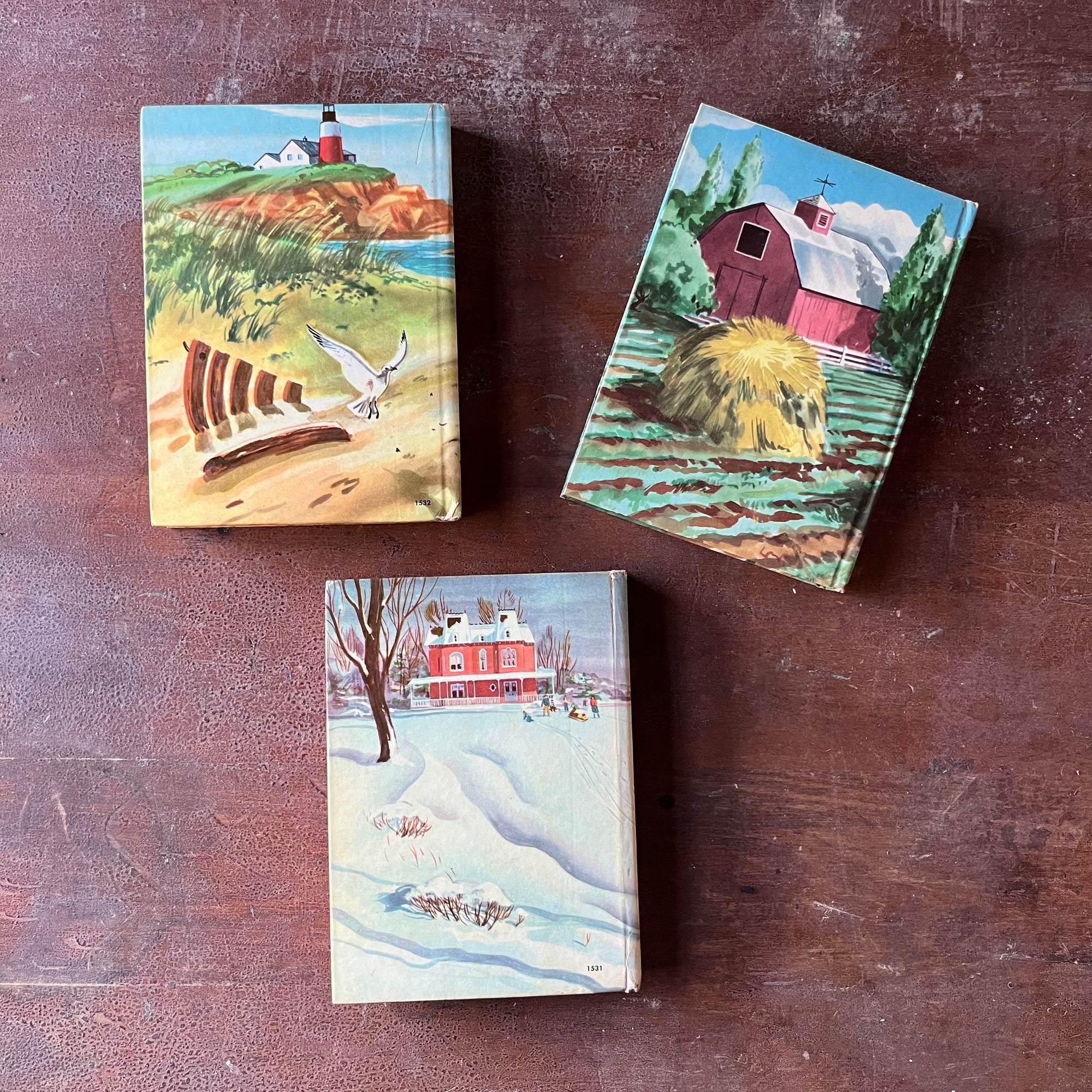 Log Cabin Vintage - vintage children's books, vintage chapter books, The Bobbsey Twins - The Bobbsey Twins Three Book Set by Whitman Publishing Company written by Laura Lee Hope - view of the back covers
