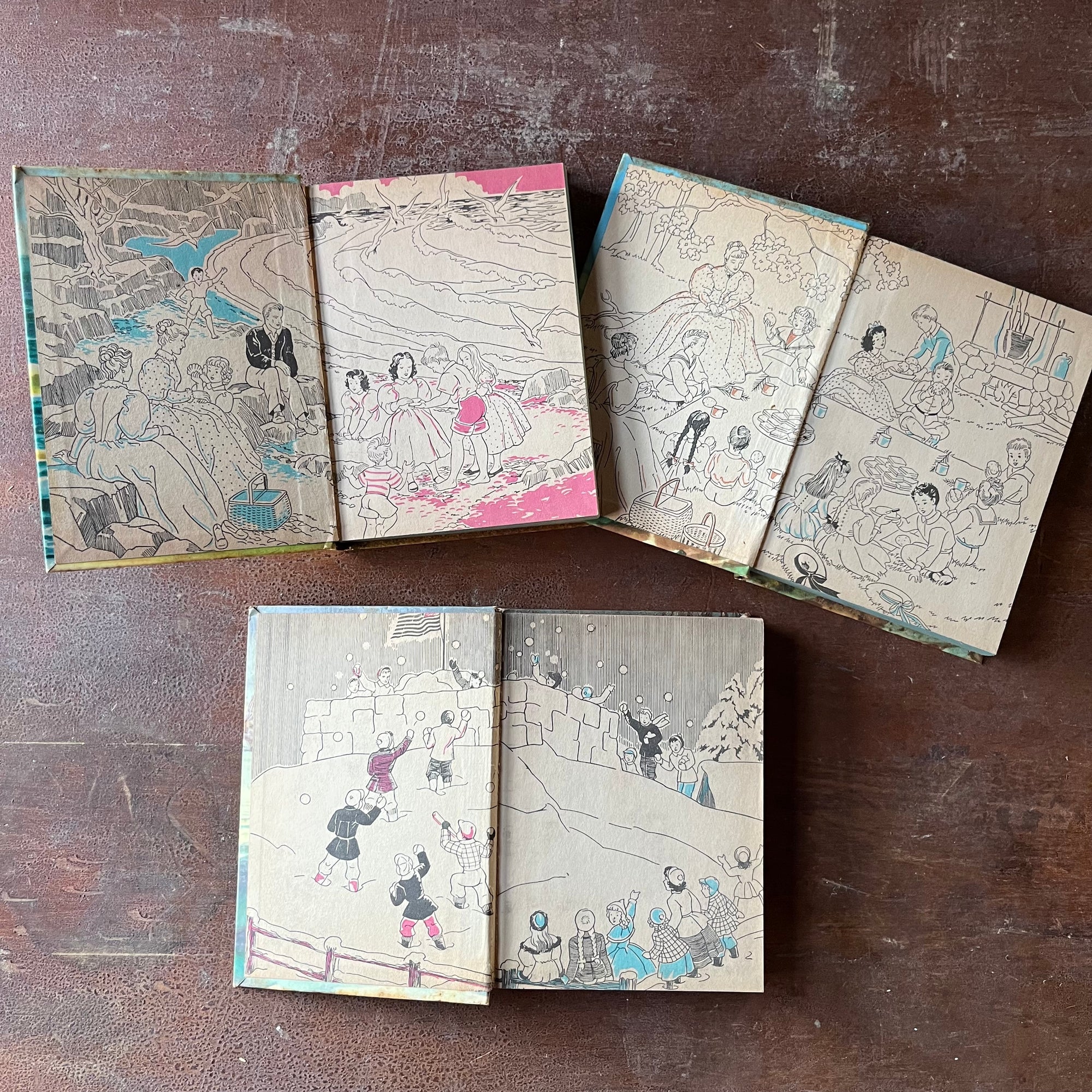 Log Cabin Vintage - vintage children's books, vintage chapter books, The Bobbsey Twins - The Bobbsey Twins Three Book Set by Whitman Publishing Company written by Laura Lee Hope - view of the inside covers