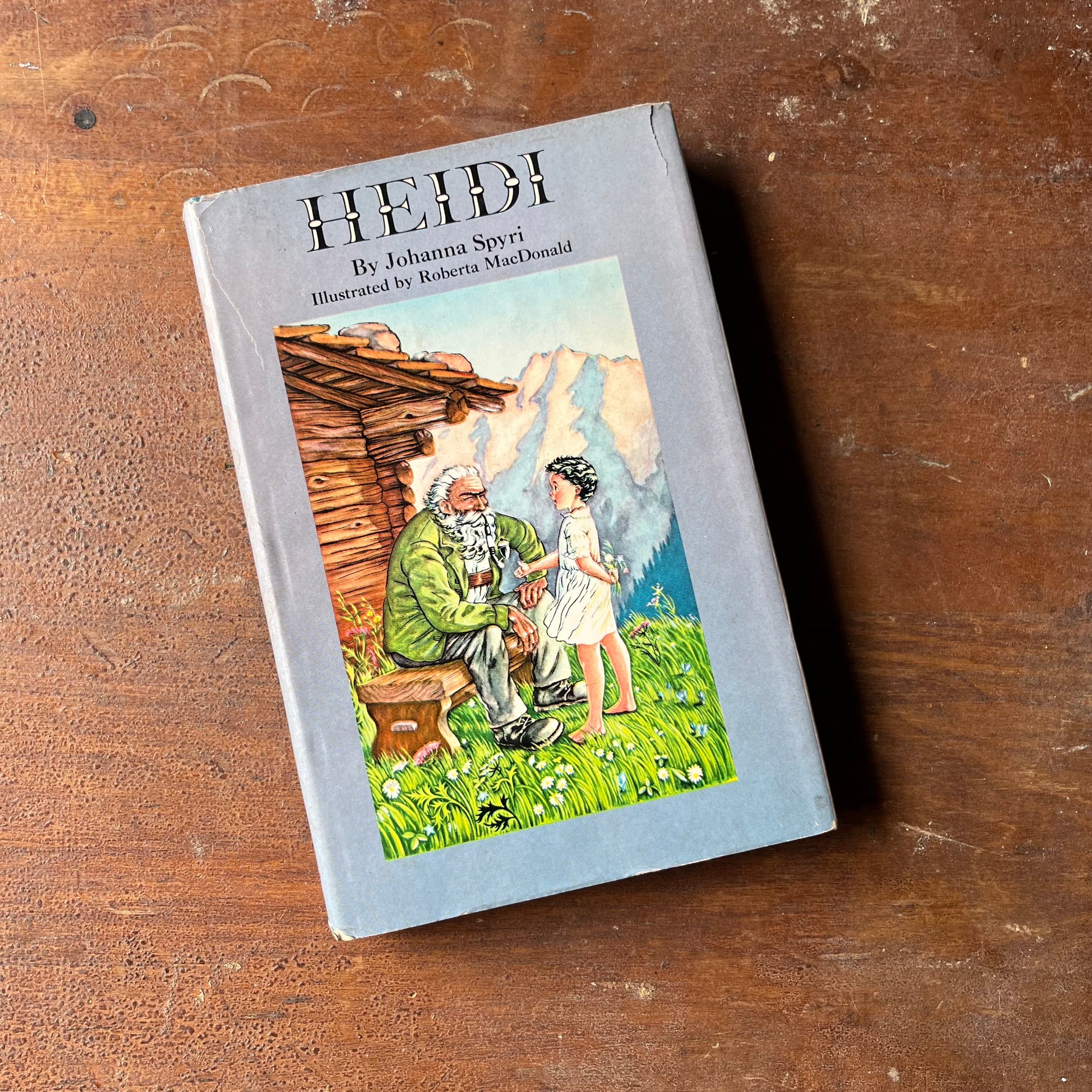 Log Cabin Vintage - vintage children's book, Junior Deluxe Editions - Heidi by Johanna Spyri - 1954 Junior Deluxe Editions - view of the dust jacket