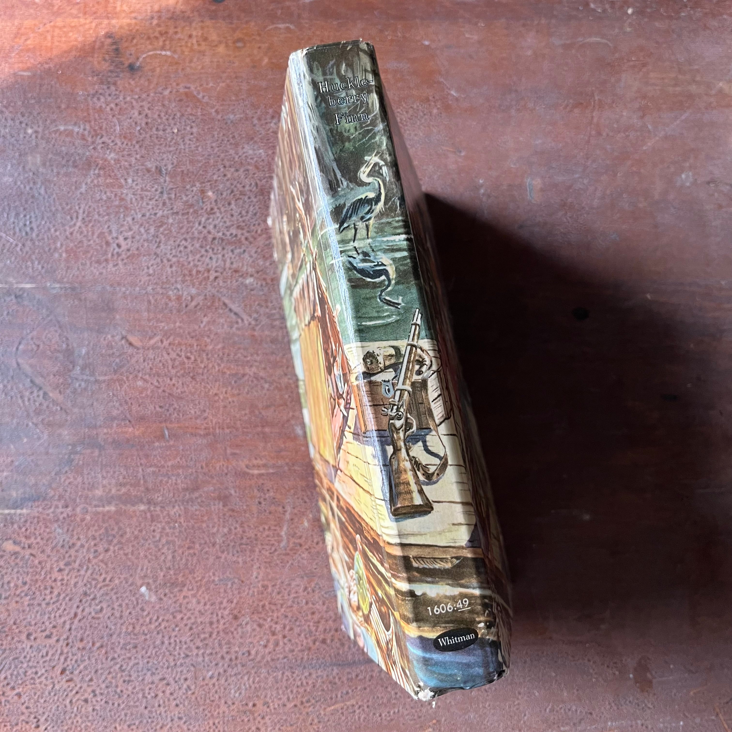 Log Cabin Vintage – vintage children’s book, children’s book, chapter book - 1955 Whitman Publishing Edition - The Adventures of Huckleberry Finn by Mark Twain with illustrations by Paul Frame - view of the spine