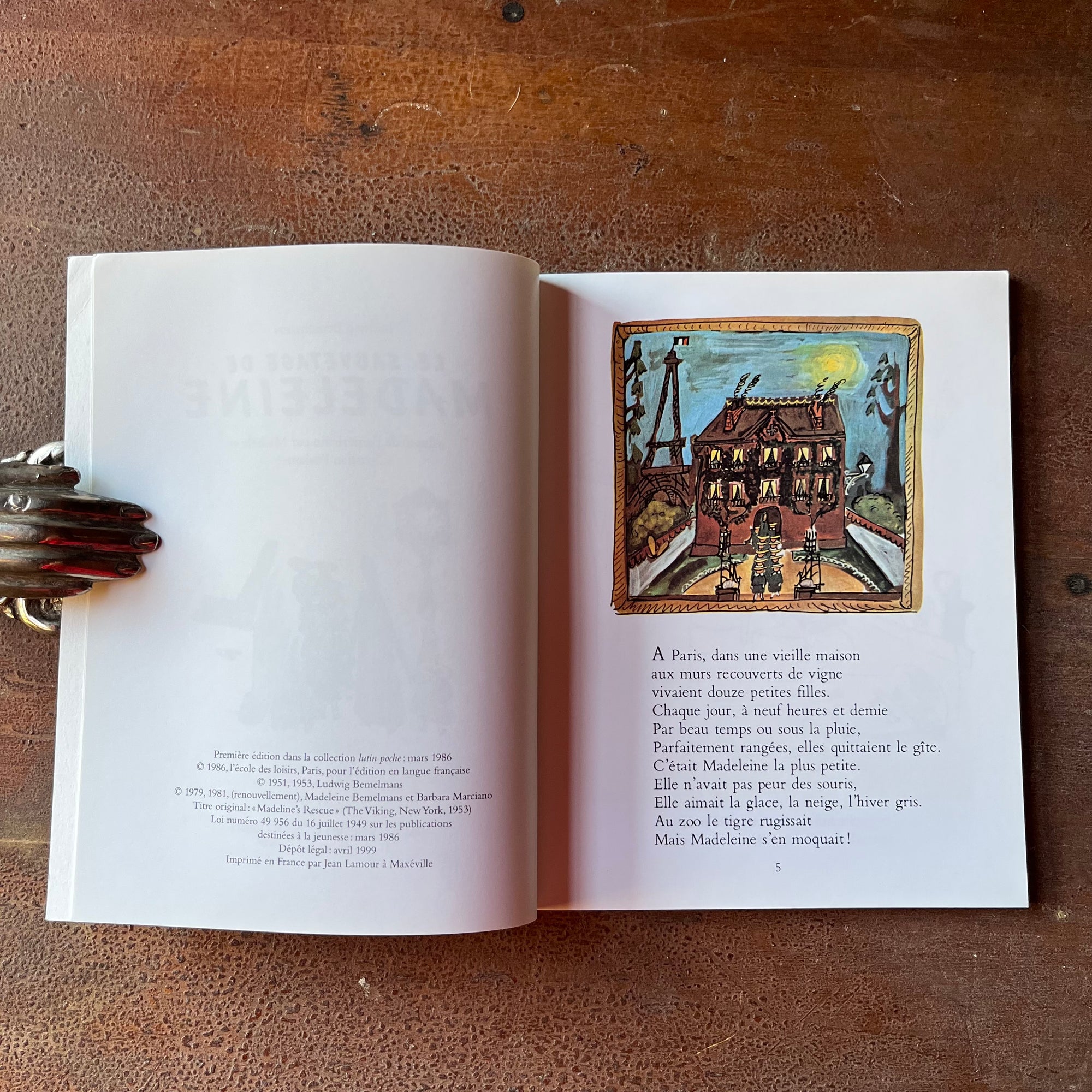 Log Cabin Vintage - vintage children's book, children's book, picture book – Le Sauvetage de Madeline by Ludwig Bemelmans - a 1999 French Edition - view of the copyright