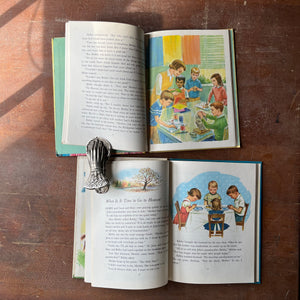 Log Cabin Vintage - vintage children's books, vintage religious books for children, religious text - Pair of books by Mary Alice Jones with illustrations by Marjorie Cooper:  Tell Me About God and Tell Me About Heaven - view of their full-color illustrations