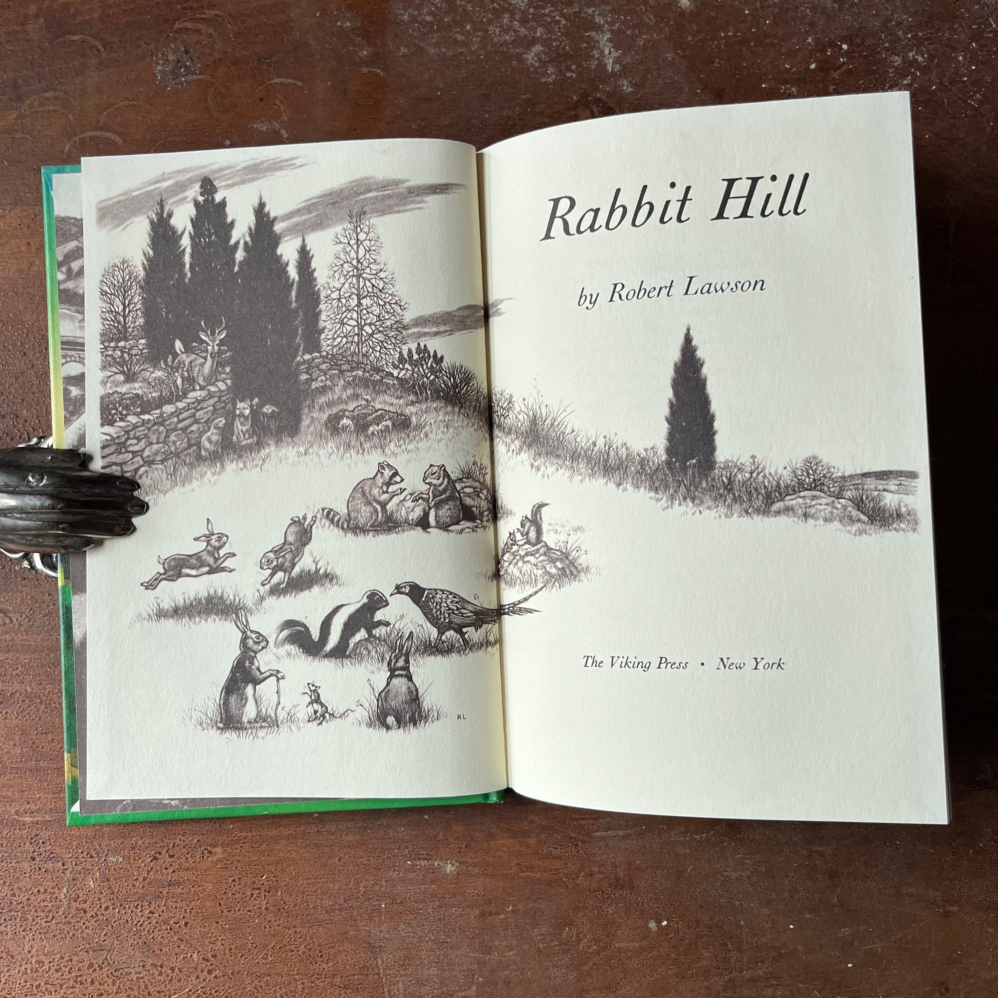 Log Cabin Vintage – vintage children’s book, children’s book, chapter book, 1944 John Newberry Medal Winner - Rabbit Hill Written and Illustrated by Robert Lawson - view of the title page