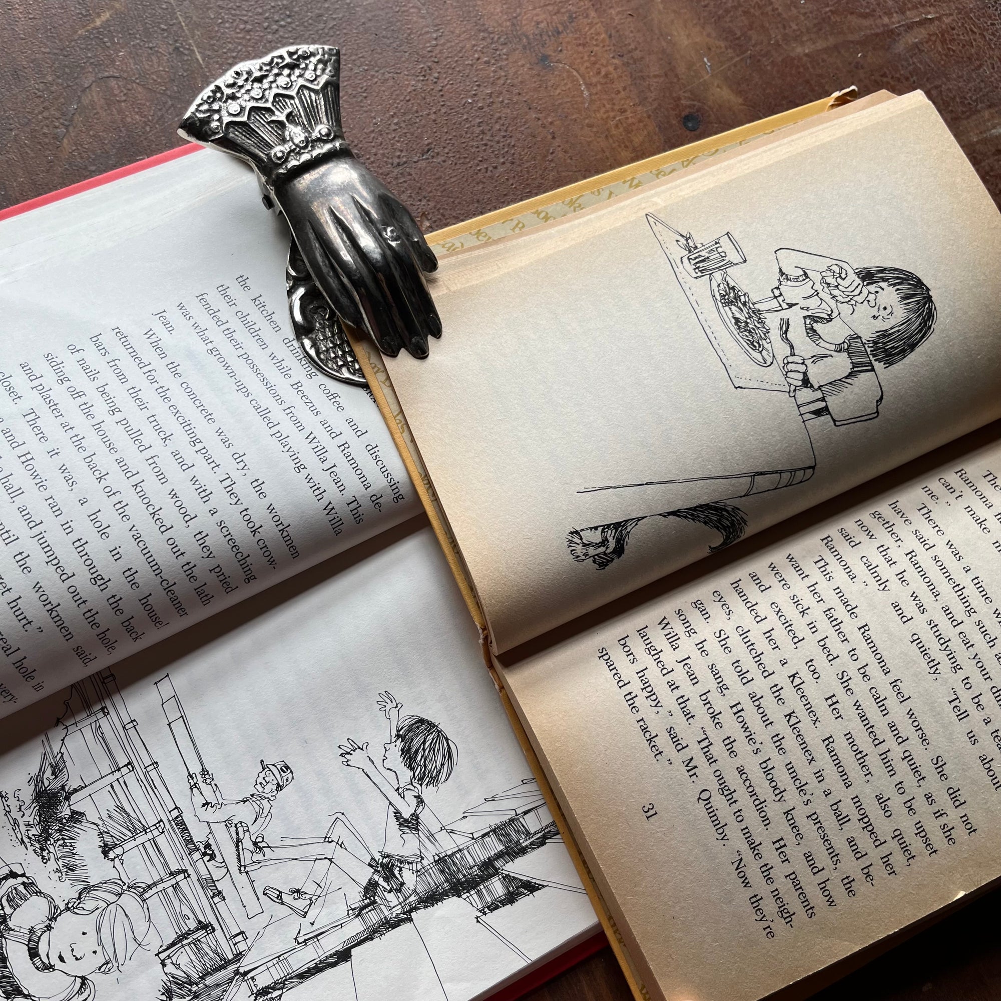 Log Cabin Vintage - vintage children's books, vintage chapter books, Ramona Quimby, Beverly Cleary - Pair of  Ramona Quimby Books by Beverly Cleary - Ramona The Brave and Ramona Forever illustrated by Alan Tiegreen - view of the black and white illustrations