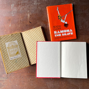 Log Cabin Vintage - vintage children's books, vintage chapter books, Ramona Quimby, Beverly Cleary - Pair of  Ramona Quimby Books by Beverly Cleary - Ramona The Brave and Ramona Forever illustrated by Alan Tiegreen - view of the inside covers