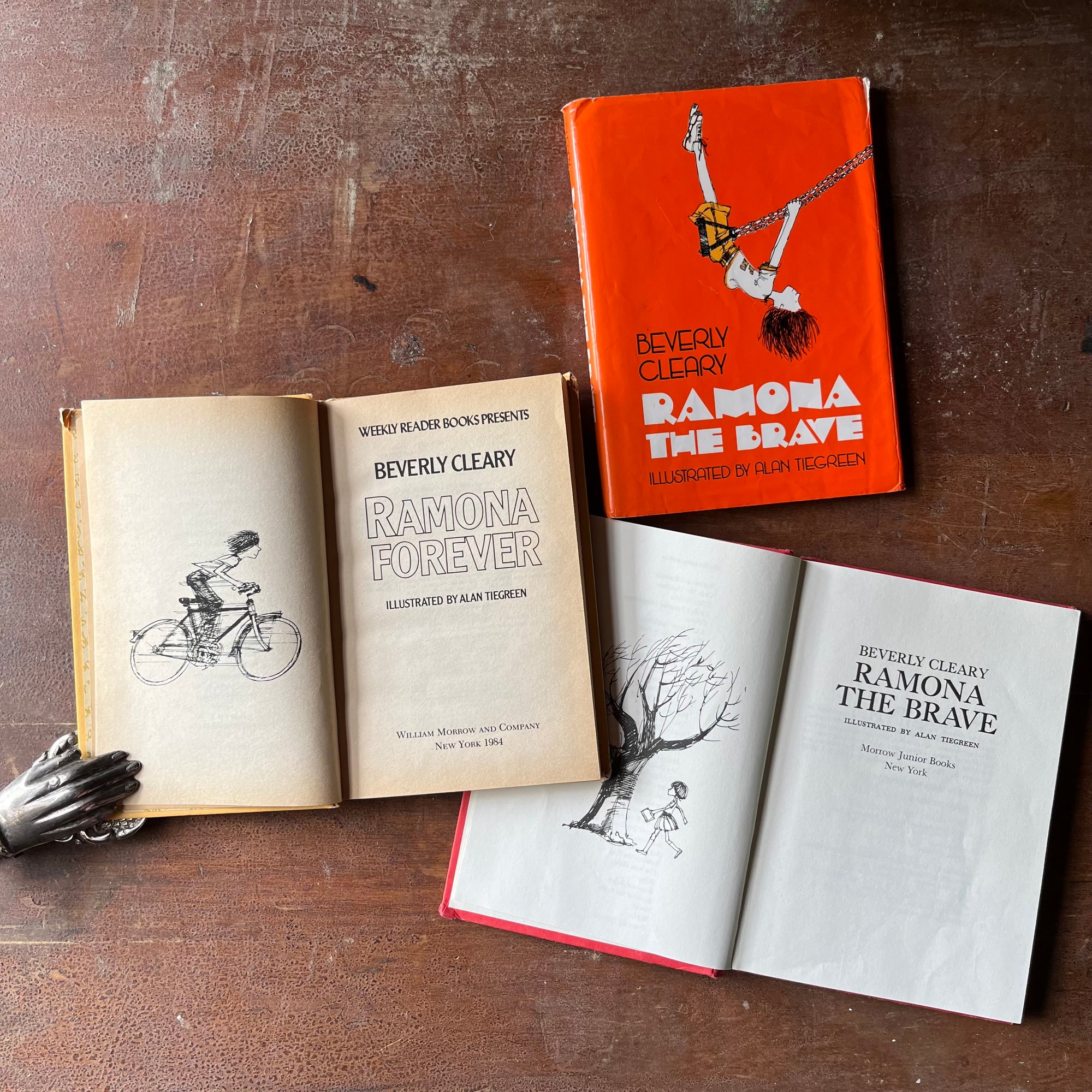 Log Cabin Vintage - vintage children's books, vintage chapter books, Ramona Quimby, Beverly Cleary - Pair of  Ramona Quimby Books by Beverly Cleary - Ramona The Brave and Ramona Forever illustrated by Alan Tiegreen - view of the title pages