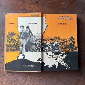 Log Cabin Vintage – vintage children’s book, children’s book, chapter book, history book – We Were There Series - We Were There with Jean Lafitte at New Orleans by Iris Vinton with illustrations by Robert Glaubke - view of the inside cover